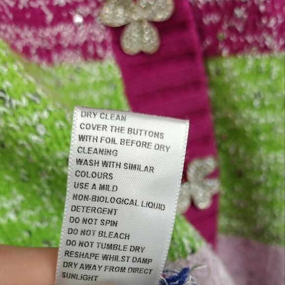 Olivia Rubin Mika Cardigan Sweater in Multicolor Stripe Silver Sequin Size Large - Picture 12 of 14